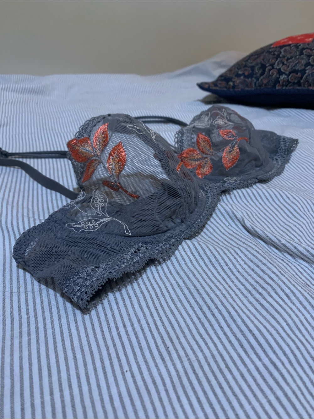 Simone Pérèle French Designer Grey & Orange Embroidered Underwire Bra 36B